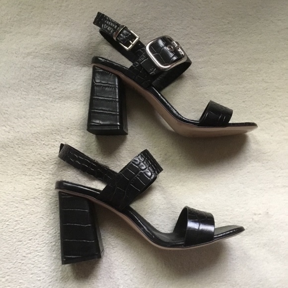 New VIVIAN black moc croc chunky heel sandals 37 6 - Picture 4 of 7